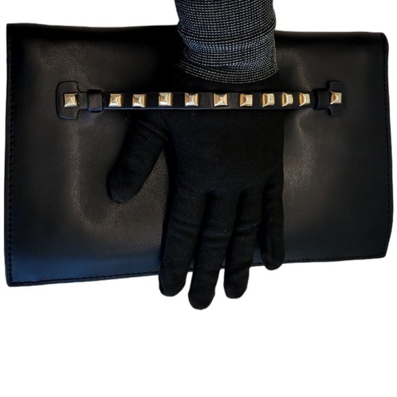 DANIER Black Leather Clutch Handbag Gold Studs - EUC - Picture 3 of 8
